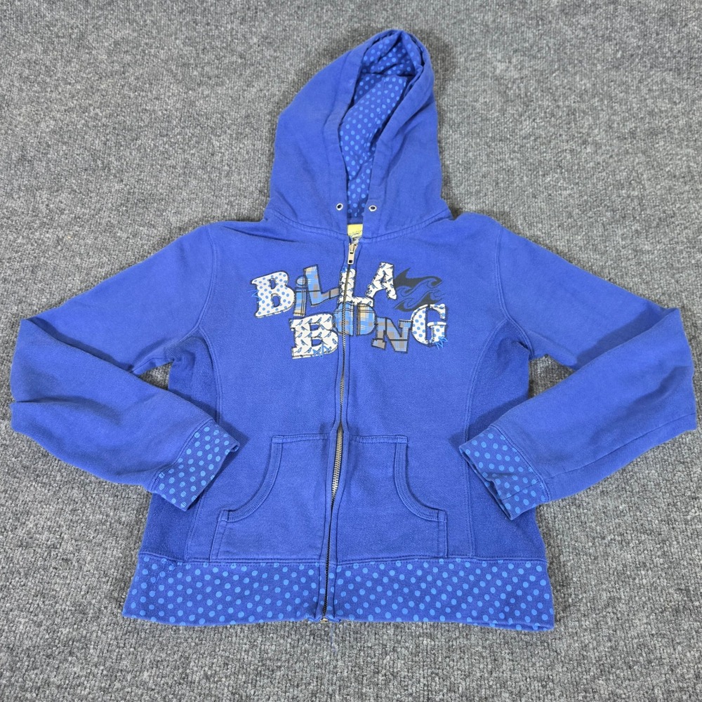 2000s Billabong Blue Full Zip Graphic Hoodie Polka Dot Sz Small Y2K Surf Skater